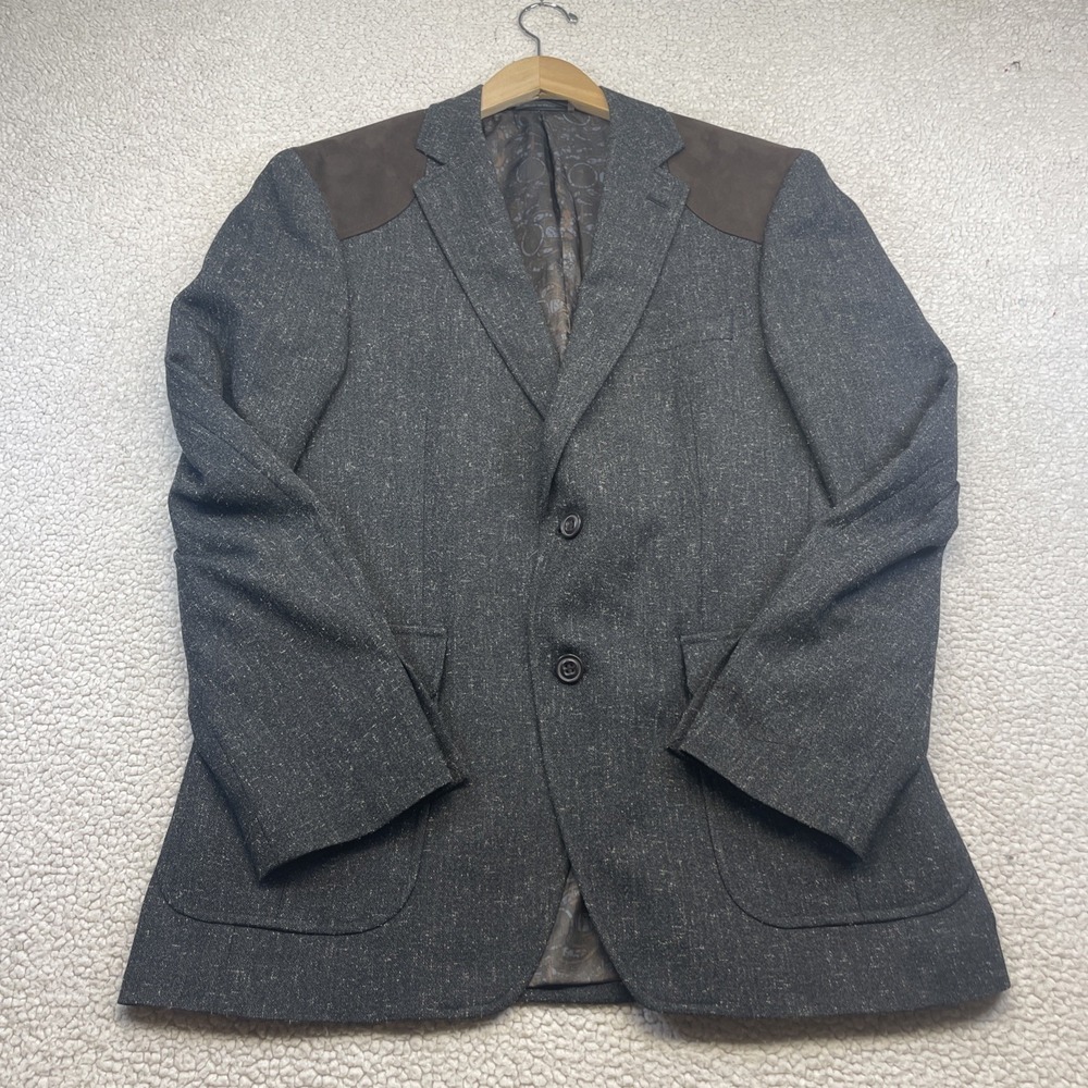 Tallia Sport Coat Mens 38R Grey Tweed Shooting Patch Blazer Two Button Jacket